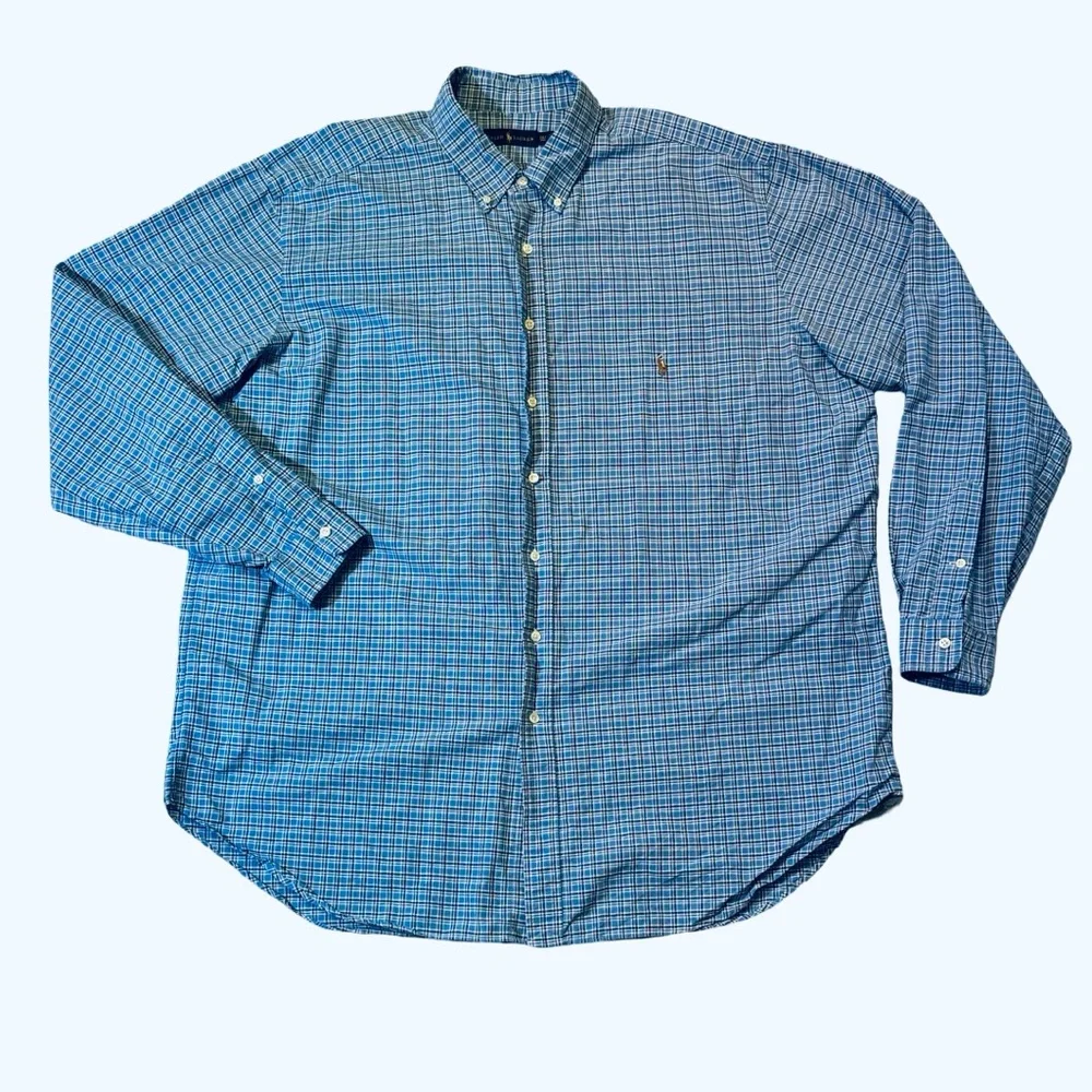 Polo Ralph Lauren mens 2XLT Tall blue check plaid button up casual oxford shirt